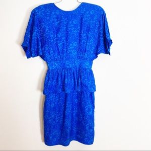 Vintage Nora Noh Peplum blue silk dress size 6